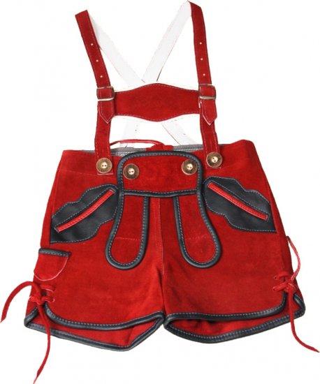 60020rot- kurze rote Lederhose + Stegträger für Kinder